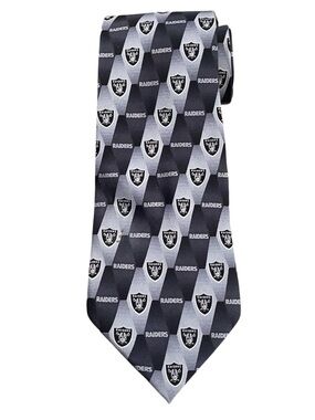NFL Raiders Tie Silk Black Gray Logo Necktie Mens